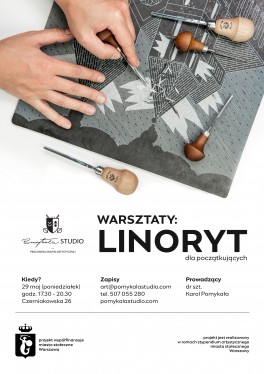 Plakat zapraszający na warsztaty z linorytu